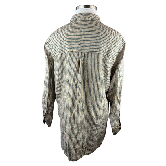 Boden Linen Button Front Long Tunic Top Metallic Stripe Shirt US Size 16/18 R - Picture 9 of 14